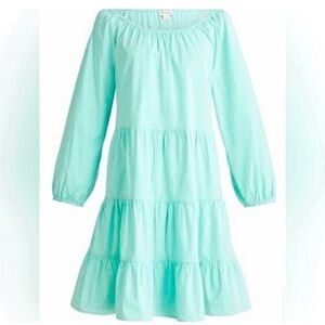 J. Crew Aqua Green Gingham Cotton Dress